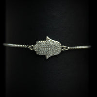 Load image into Gallery viewer, Hamsa Hand Bracelet With Clear Crystal Stones
