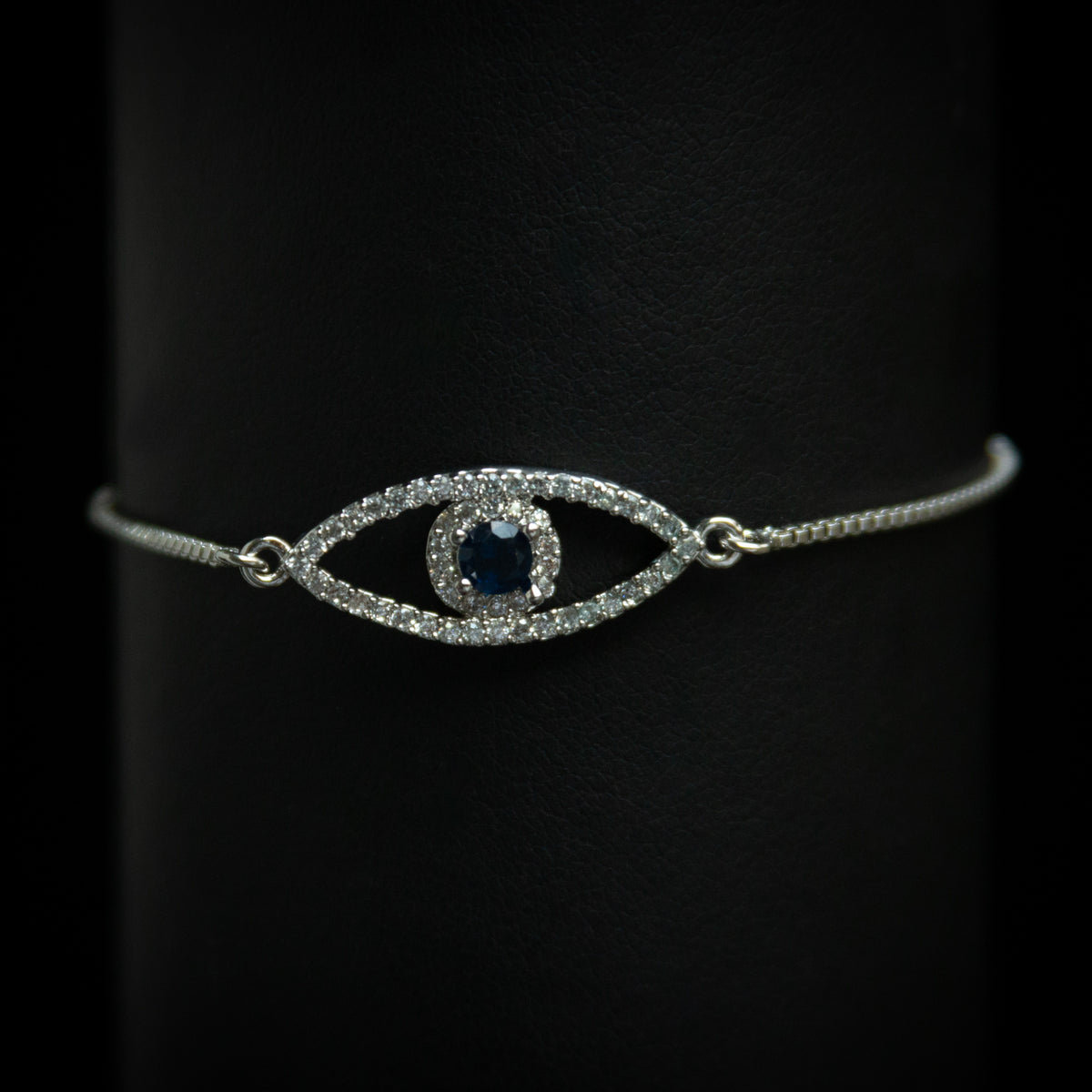 Open Evil Eye Bracelet With Blue And Clear Crystal Stones