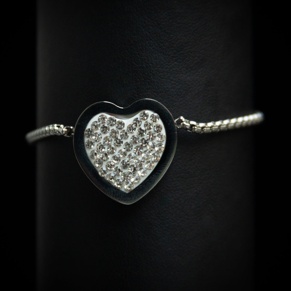 Heart Bracelet Silver With Clear Crystal Stones