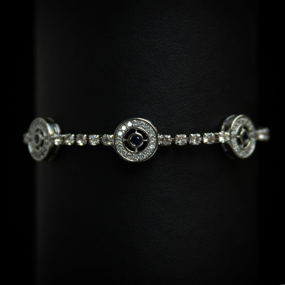 Thee Evil Eye Bracelet With Blue and Clear Crystal Stones